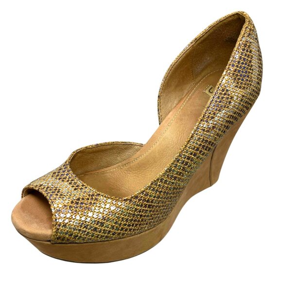 UGG Australia Toura Metallic Animal Print Peep-Toe D'Orsay Wedge - Picture 2 of 10